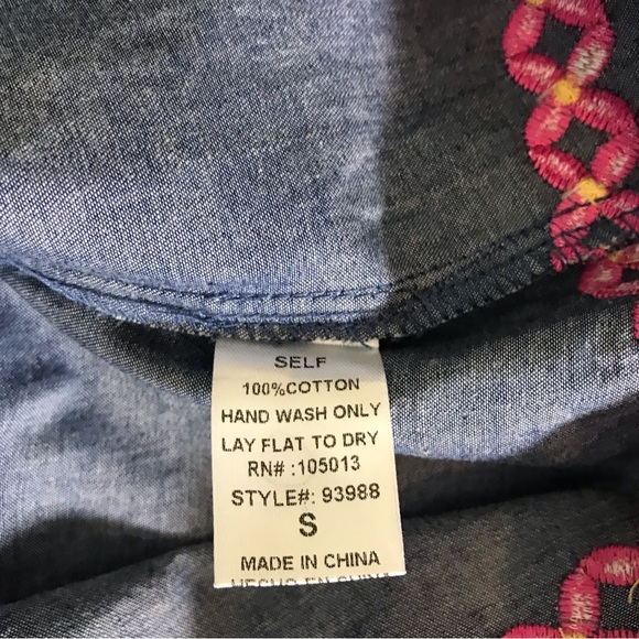 Savanah Jane Boho Blue Chambray Embroidered Sleeveless Shift Dress Sz S - Picture 14 of 14